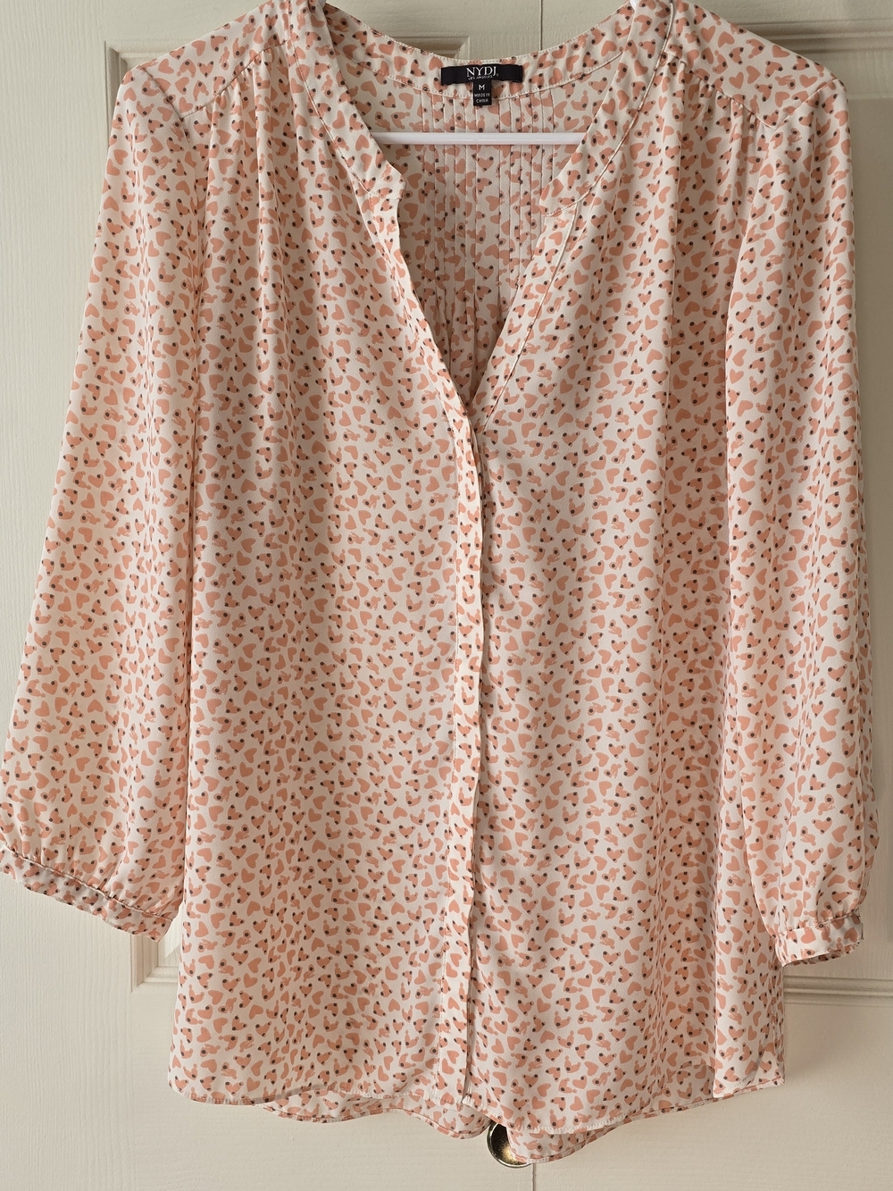 NYDJ Pink Printed V-Neck Blouse